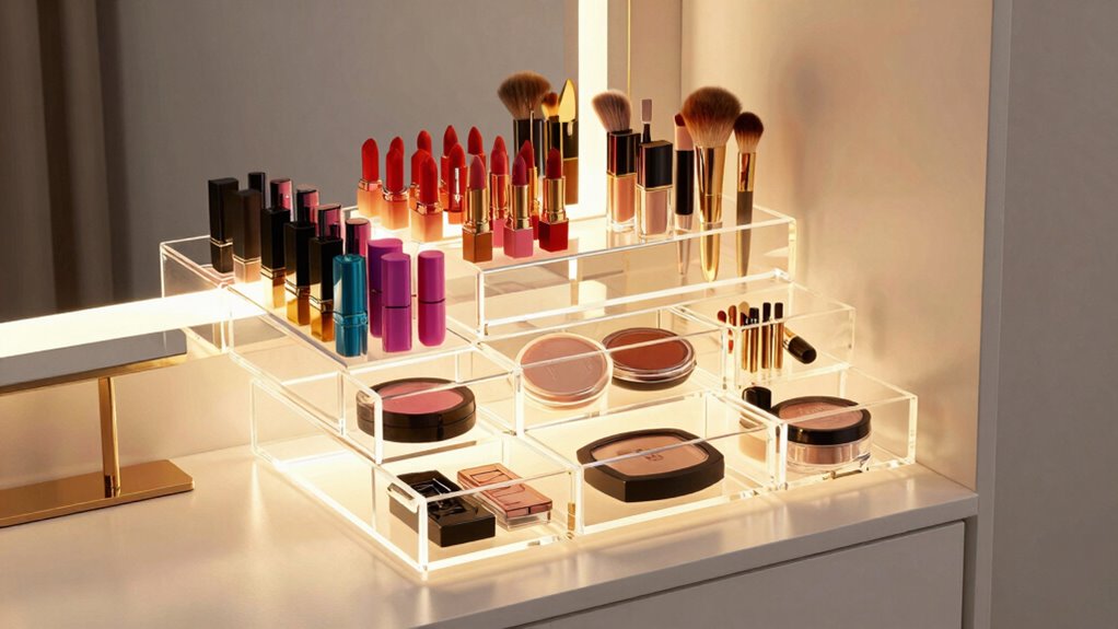 stylish organized makeup displays